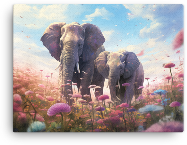 Blossom Meadow Elephants Canvas Wall Art