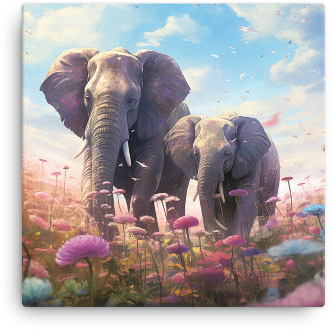 Blossom Meadow Elephants Canvas Wall Art