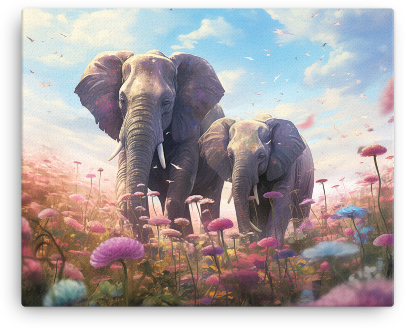 Blossom Meadow Elephants Canvas Wall Art