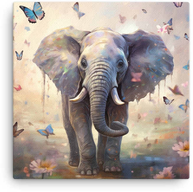 Butterfly Kissed Elephant Meadow Canvas Wall Art