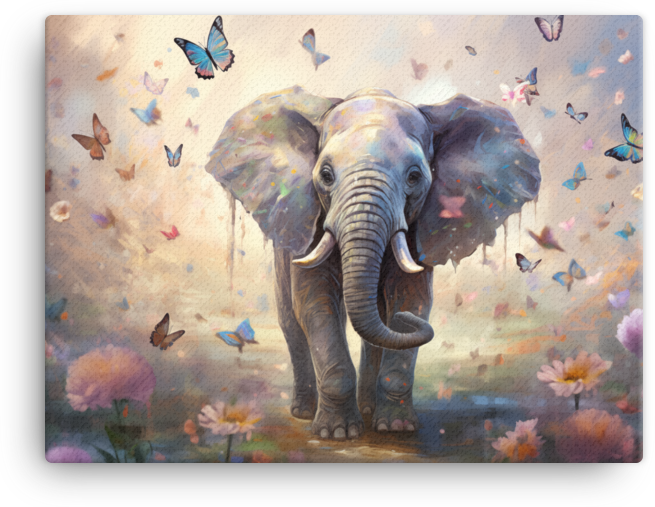 Butterfly Kissed Elephant Meadow Canvas Wall Art