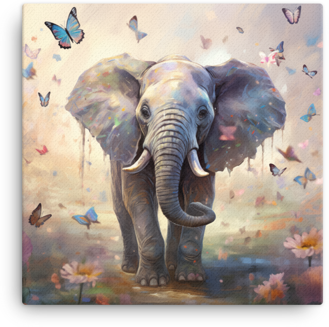 Butterfly Kissed Elephant Meadow Canvas Wall Art