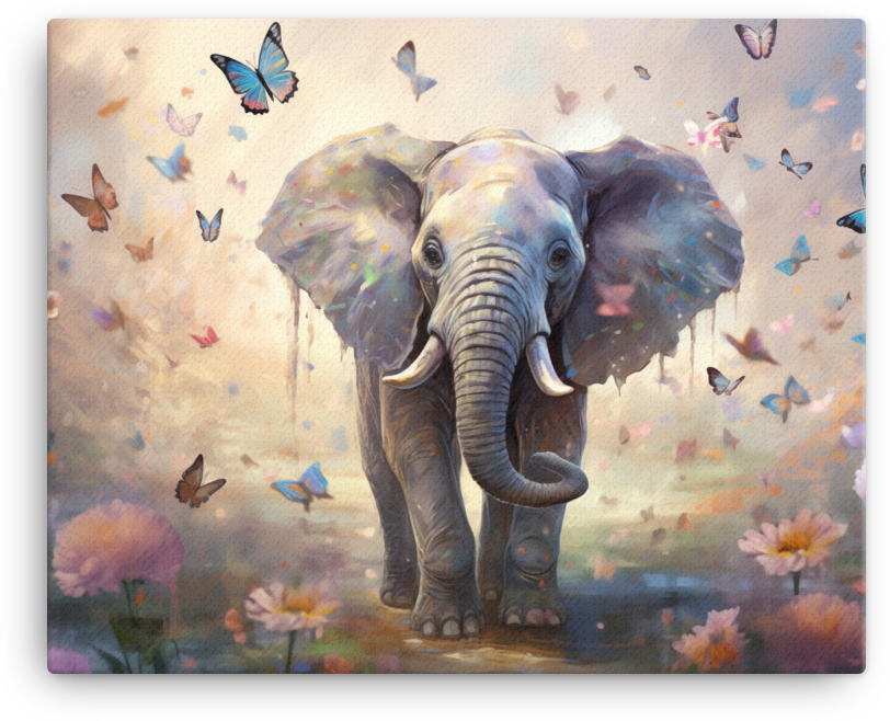 Butterfly Kissed Elephant Meadow Canvas Wall Art