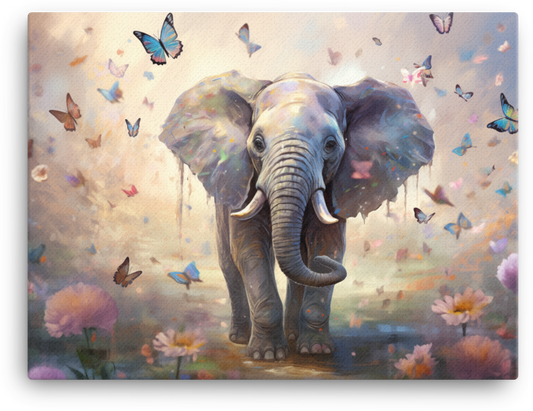 Butterfly Kissed Elephant Meadow Canvas Wall Art