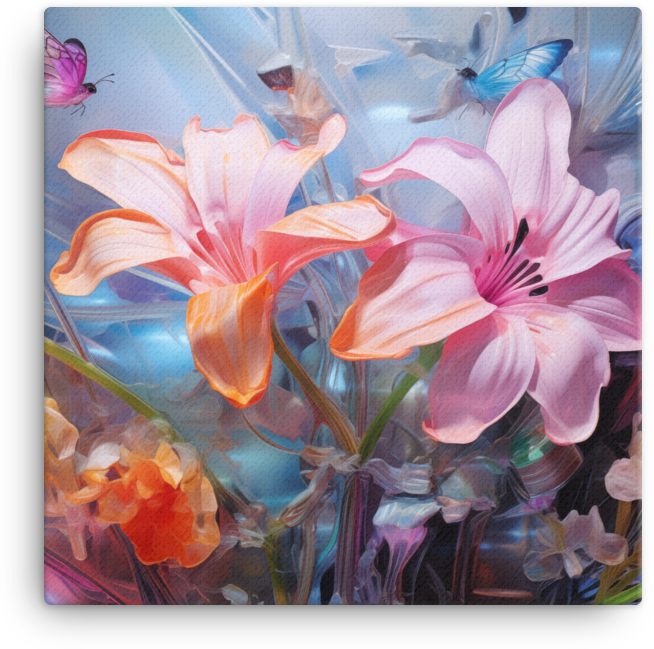 Butterfly Whispers Among Floral Harmony Canvas Wall Art wall art
