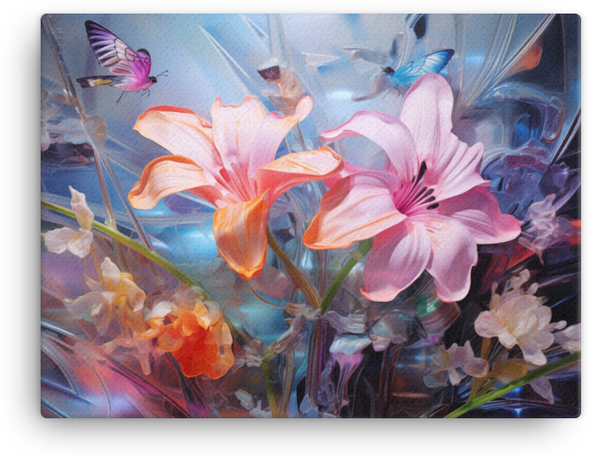 Butterfly Whispers Among Floral Harmony Canvas Wall Art wall art