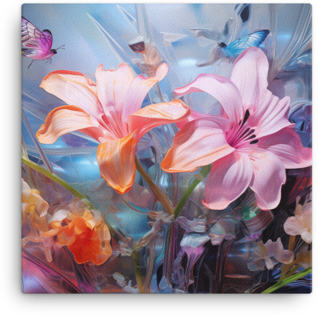 Butterfly Whispers Among Floral Harmony Canvas Wall Art wall art