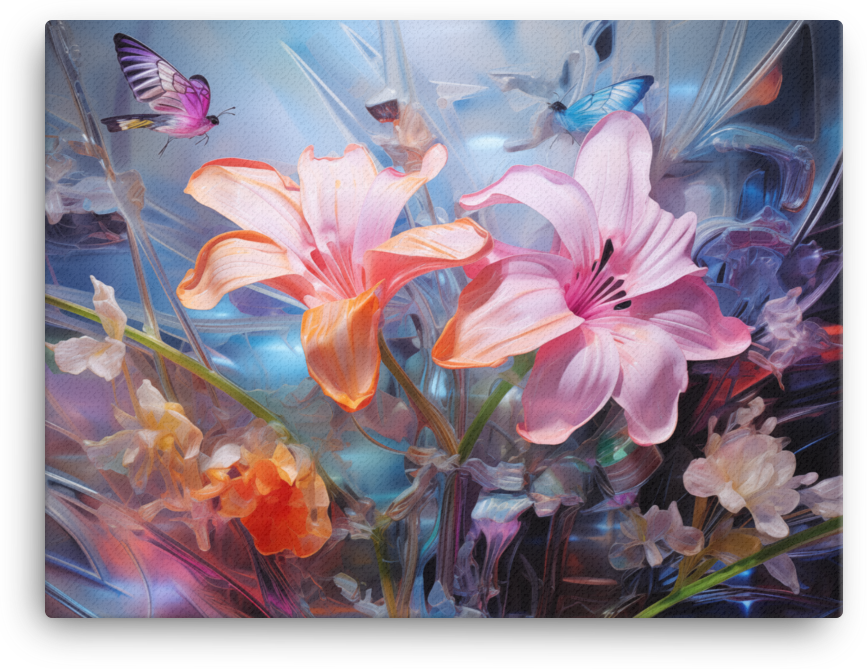 Butterfly Whispers Among Floral Harmony Canvas Wall Art wall art
