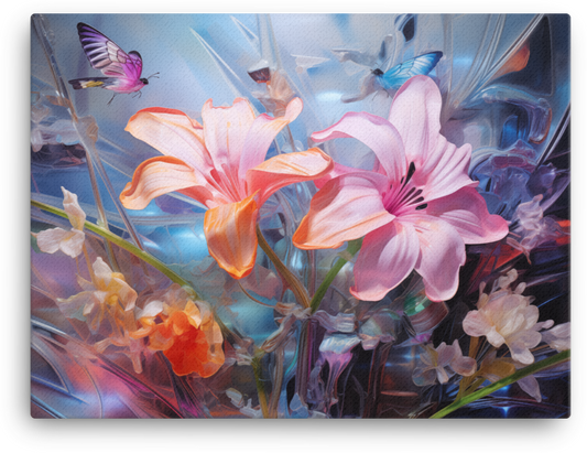 Butterfly Whispers Among Floral Harmony Canvas Wall Art wall art