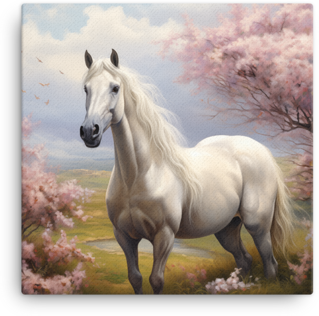 Cherry Blossom Serenity Horse Canvas Wall Art