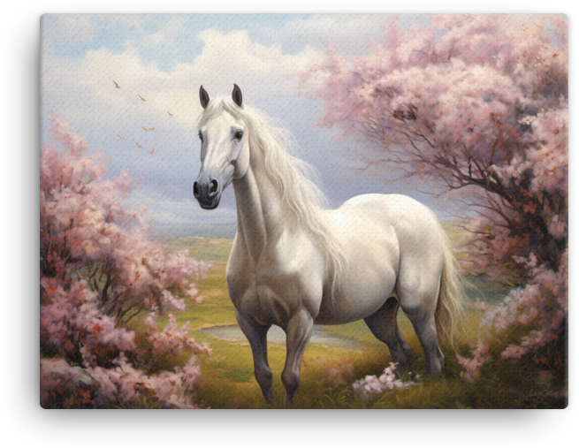 Cherry Blossom Serenity Horse Canvas Wall Art