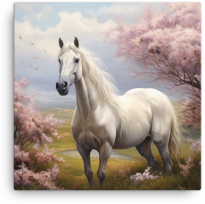 Cherry Blossom Serenity Horse Canvas Wall Art