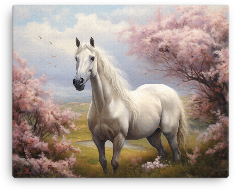 Cherry Blossom Serenity Horse Canvas Wall Art