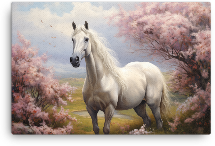 Cherry Blossom Serenity Horse Canvas Wall Art