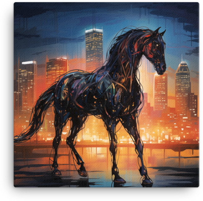 City Lights Stallion Canvas Wall Art