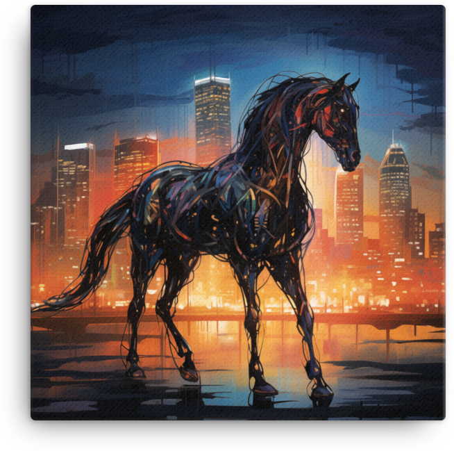 City Lights Stallion Canvas Wall Art