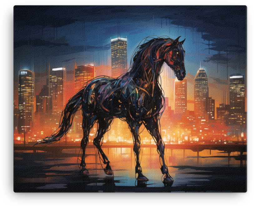 City Lights Stallion Canvas Wall Art