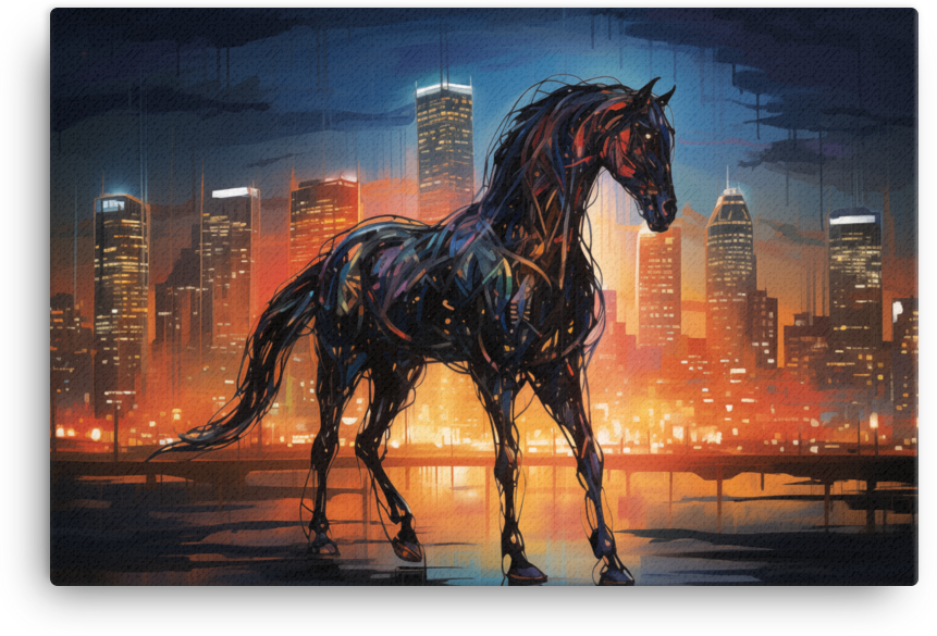 City Lights Stallion Canvas Wall Art