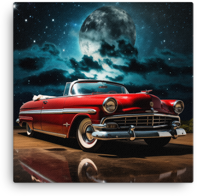 Classic Car Under a Full Moon Night Sky Canvas