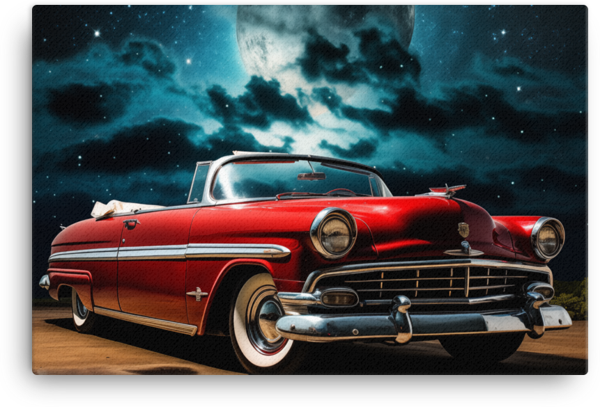 Classic Car Under a Full Moon Night Sky Canvas