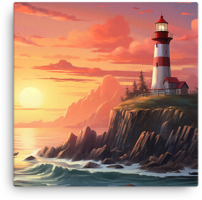 Coastal Beacon at Sunset Canvas wall art
