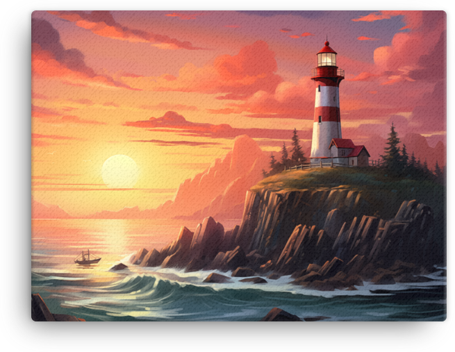 Coastal Beacon at Sunset Canvas wall art