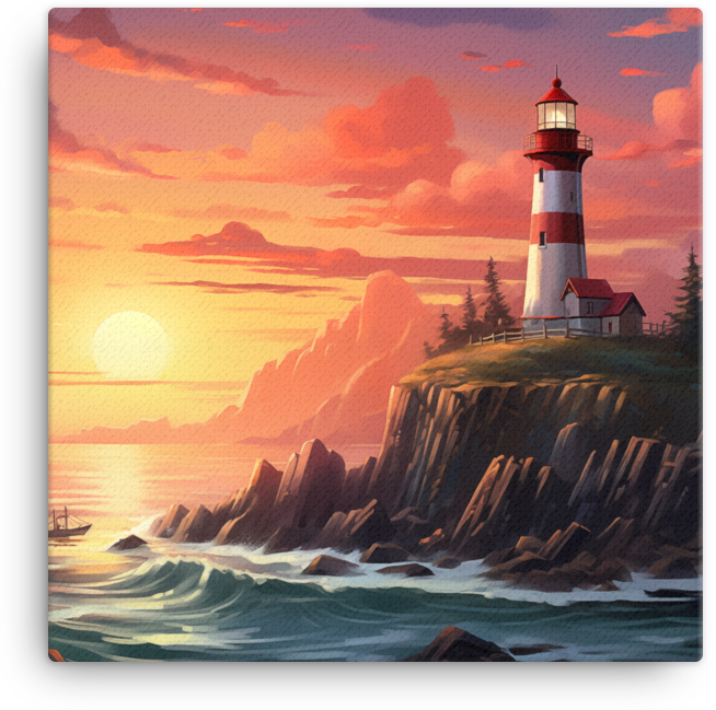 Coastal Beacon at Sunset Canvas wall art