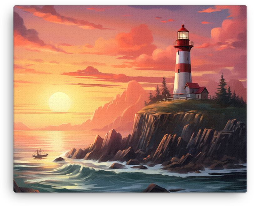 Coastal Beacon at Sunset Canvas wall art