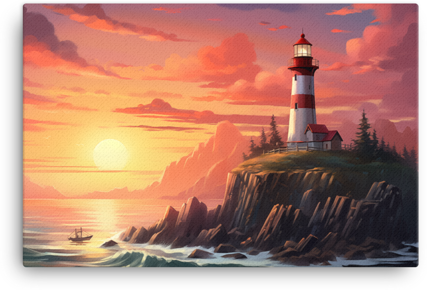 Coastal Beacon at Sunset Canvas wall art