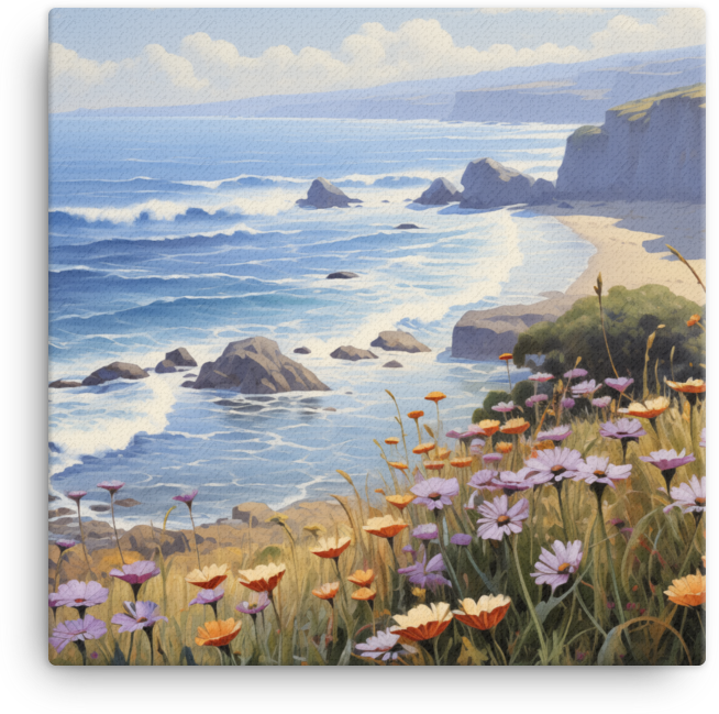 Coastal Cliffs and Blooms at High Tide Canvas wall art