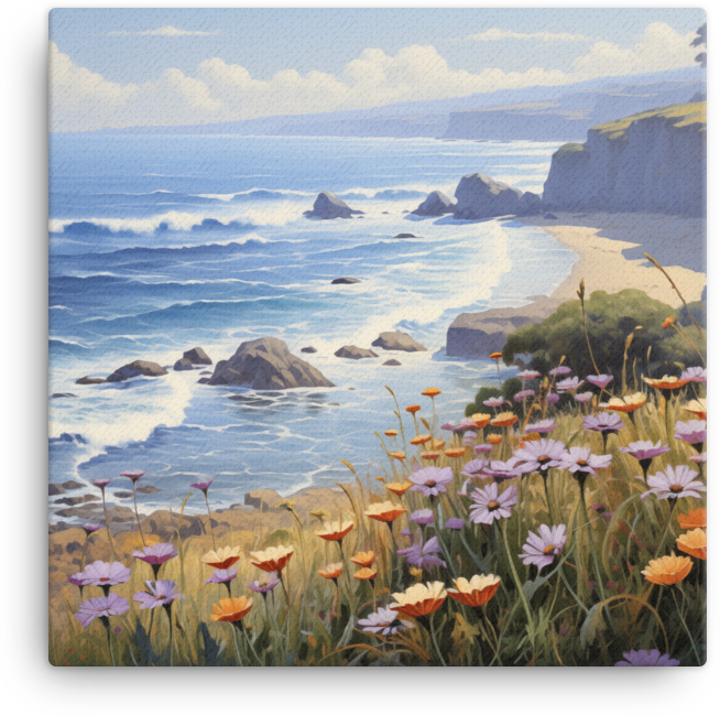 Coastal Cliffs and Blooms at High Tide Canvas wall art