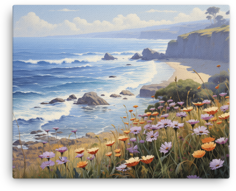 Coastal Cliffs and Blooms at High Tide Canvas wall art