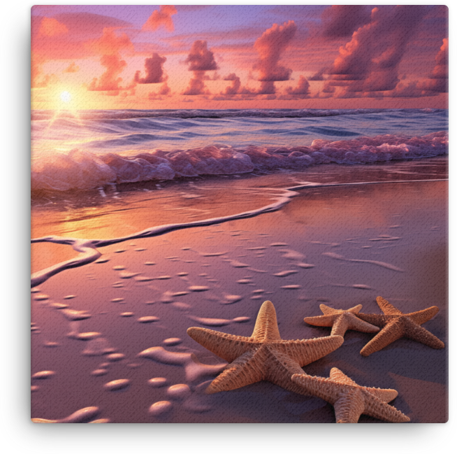 Coastal Dawn with Starfish Canvas wall art