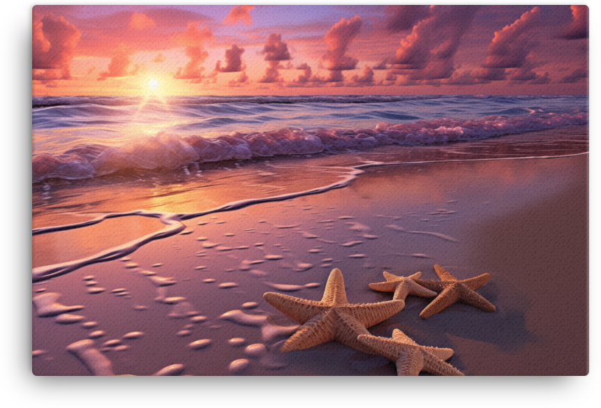 Coastal Dawn with Starfish Canvas wall art