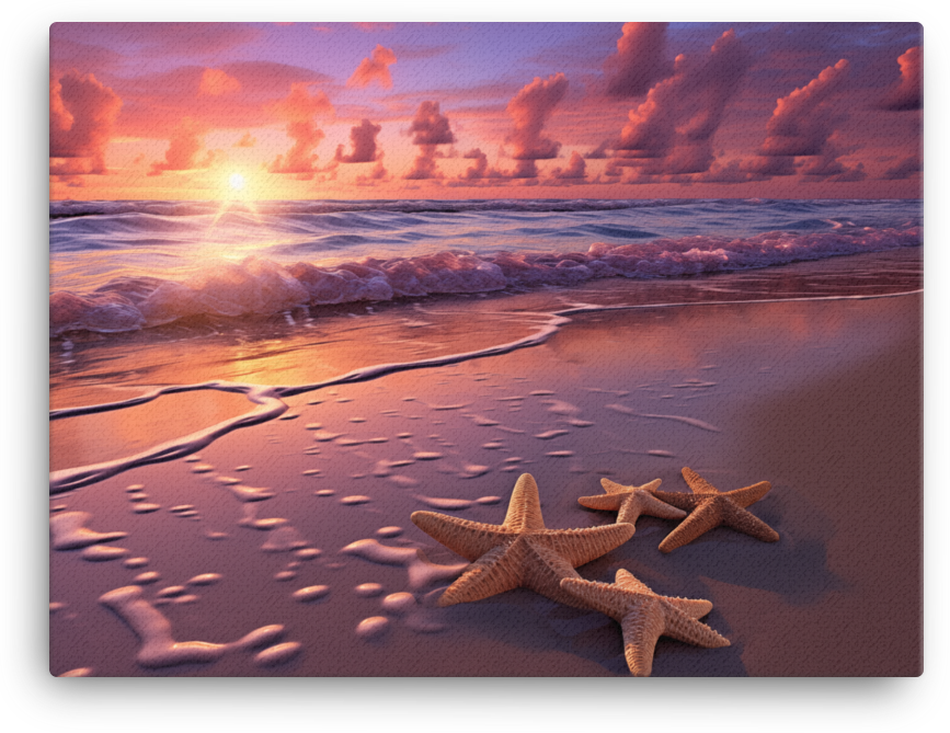 Coastal Dawn with Starfish Canvas wall art
