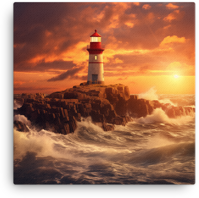 Coastal Lighthouse at Sunset Canvas wall art