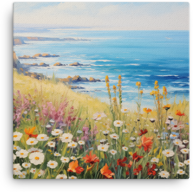 Coastal Meadow and Ocean Panorama Canvas wall art