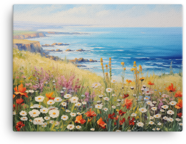 Coastal Meadow and Ocean Panorama Canvas wall art
