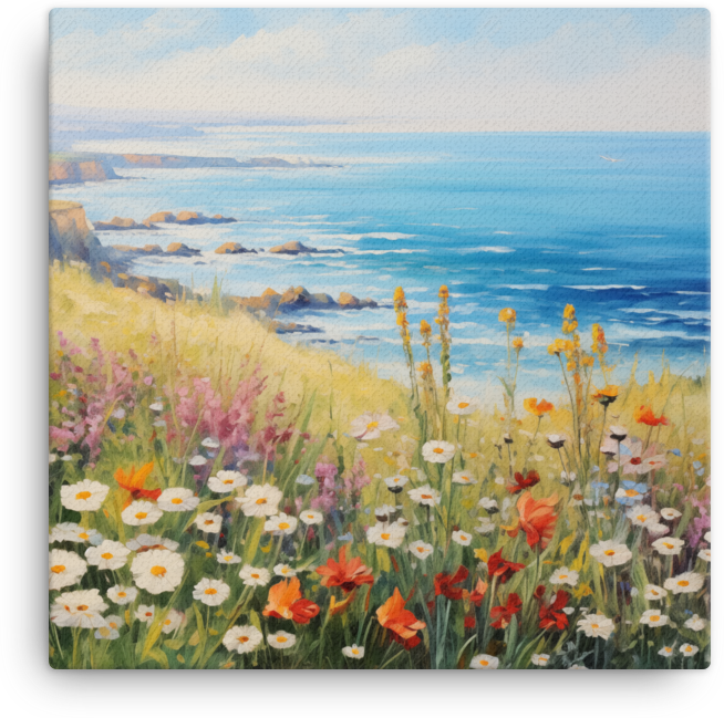 Coastal Meadow and Ocean Panorama Canvas wall art