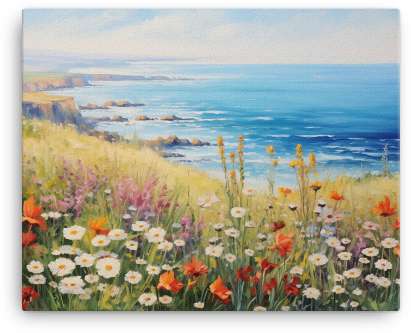 Coastal Meadow and Ocean Panorama Canvas wall art