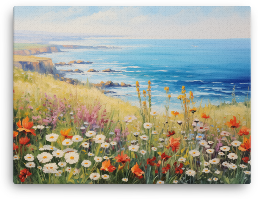 Coastal Meadow and Ocean Panorama Canvas wall art