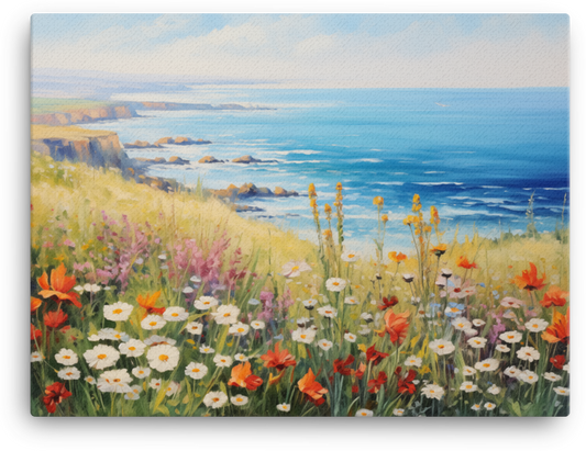 Coastal Meadow and Ocean Panorama Canvas wall art