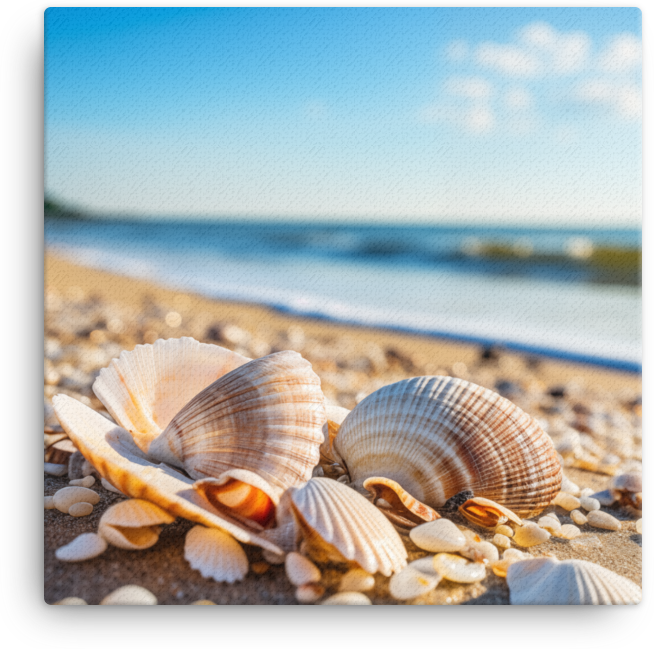 Coastal Shells on Sunny Shoreline Canvas wall art