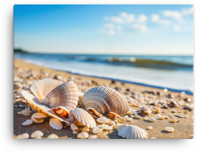 Coastal Shells on Sunny Shoreline Canvas wall art