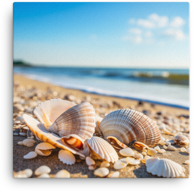 Coastal Shells on Sunny Shoreline Canvas wall art