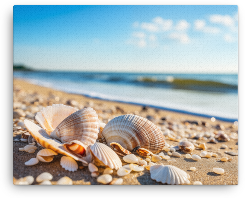 Coastal Shells on Sunny Shoreline Canvas wall art