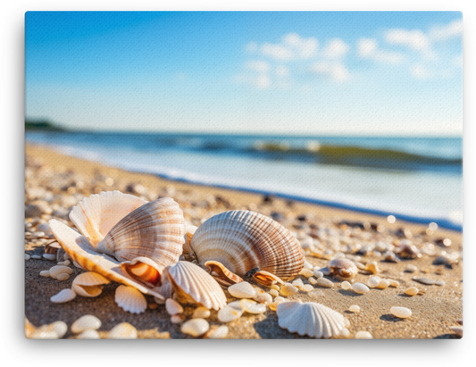 Coastal Shells on Sunny Shoreline Canvas wall art