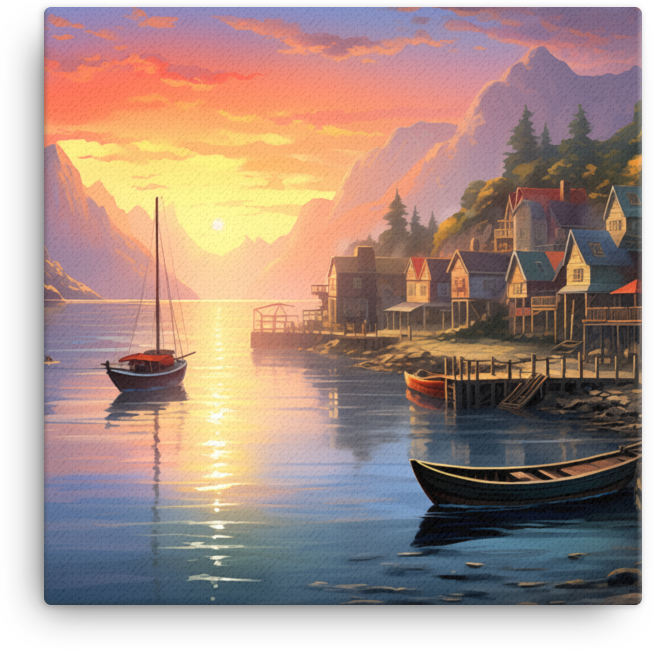 Coastal Village at Dawn Canvas wall art