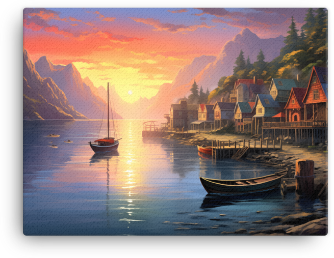 Coastal Village at Dawn Canvas wall art