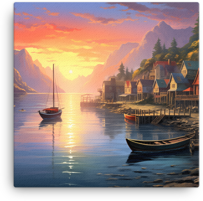 Coastal Village at Dawn Canvas wall art